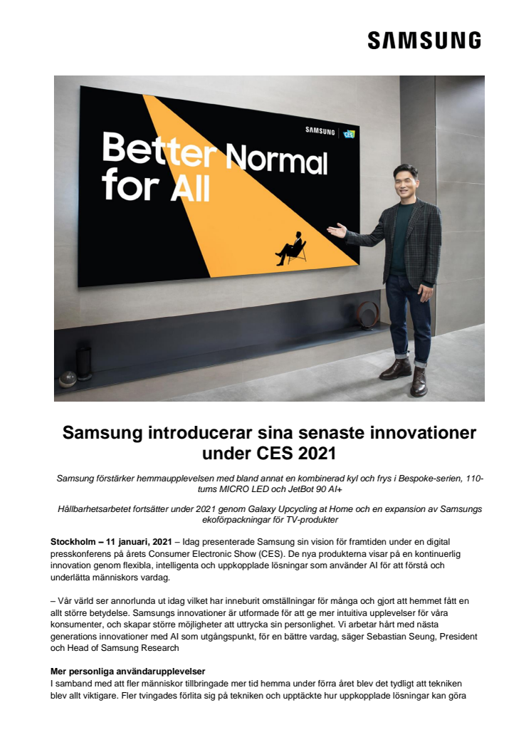 Samsung introducerar sina senaste innovationer under CES 2021