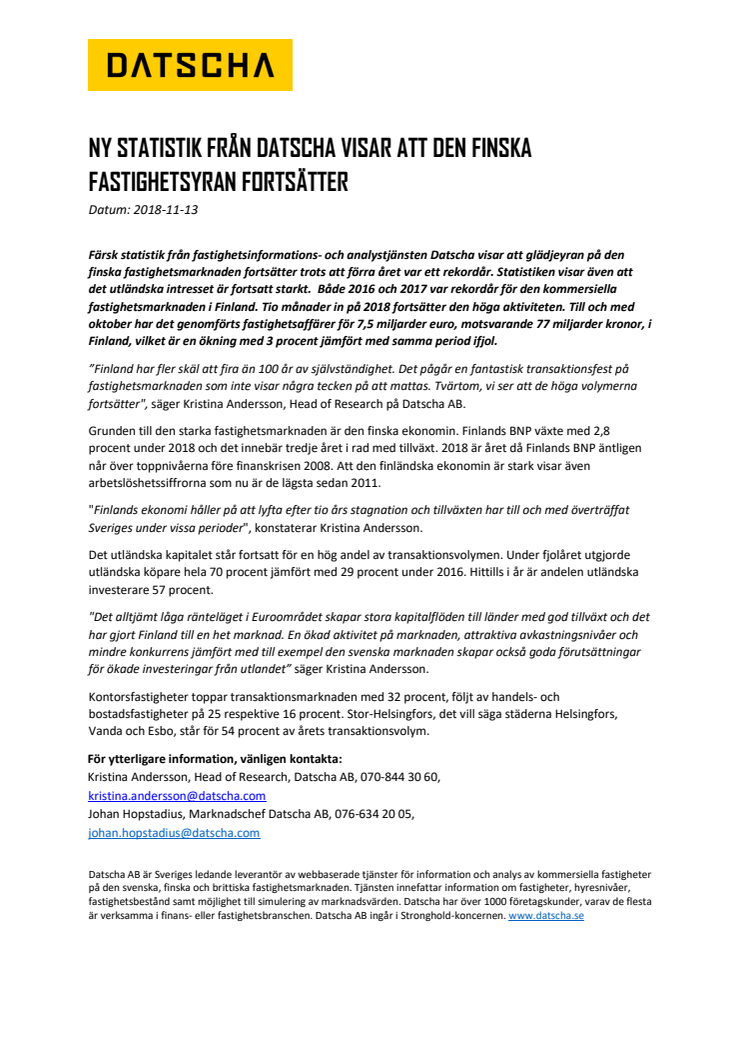 Ny statistik från Datscha visar att den finska fastighetsyran fortsätter