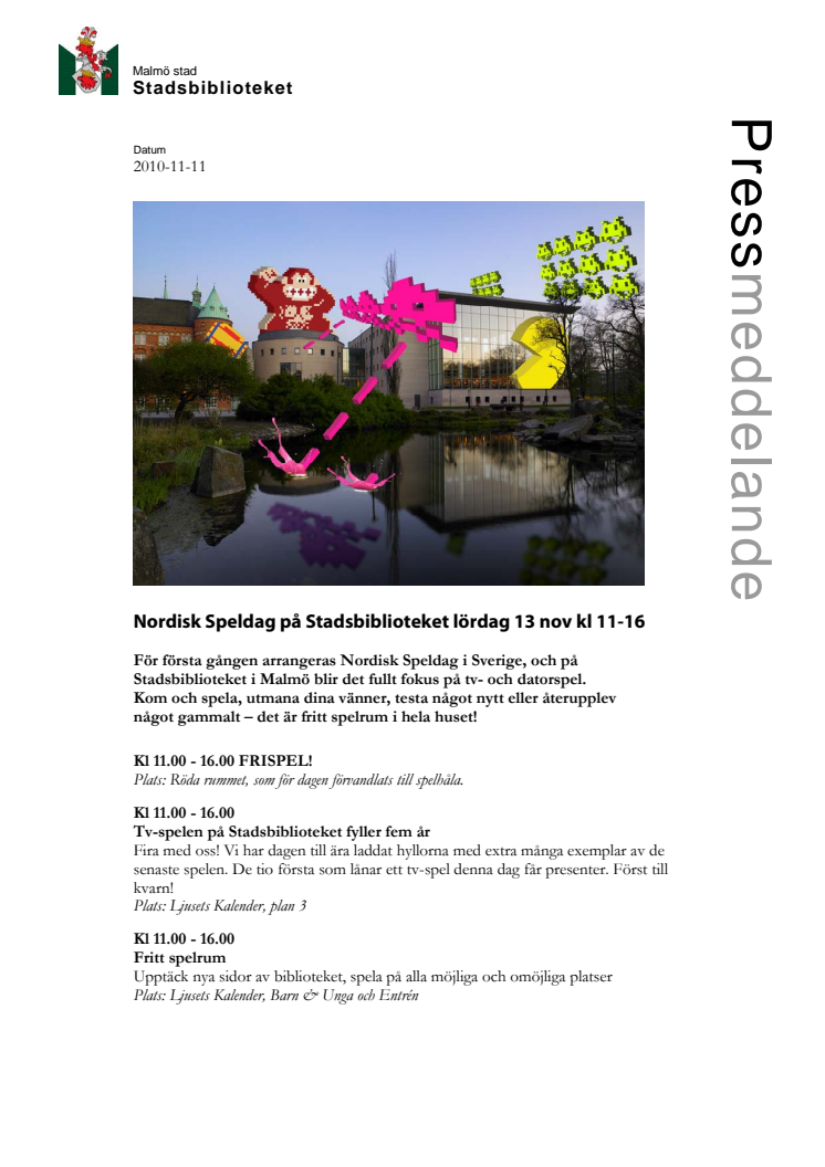 Nordisk Speldag på Stadsbiblioteket lördag 13 nov kl 11-16