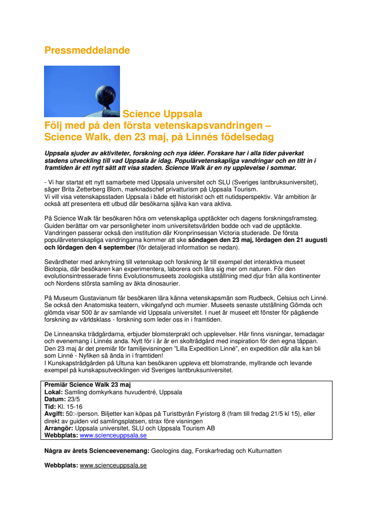 Följ med på den första vetenskapsvandringen – Science Walk!  I Uppsala den 23 maj på Linnés födelsedag