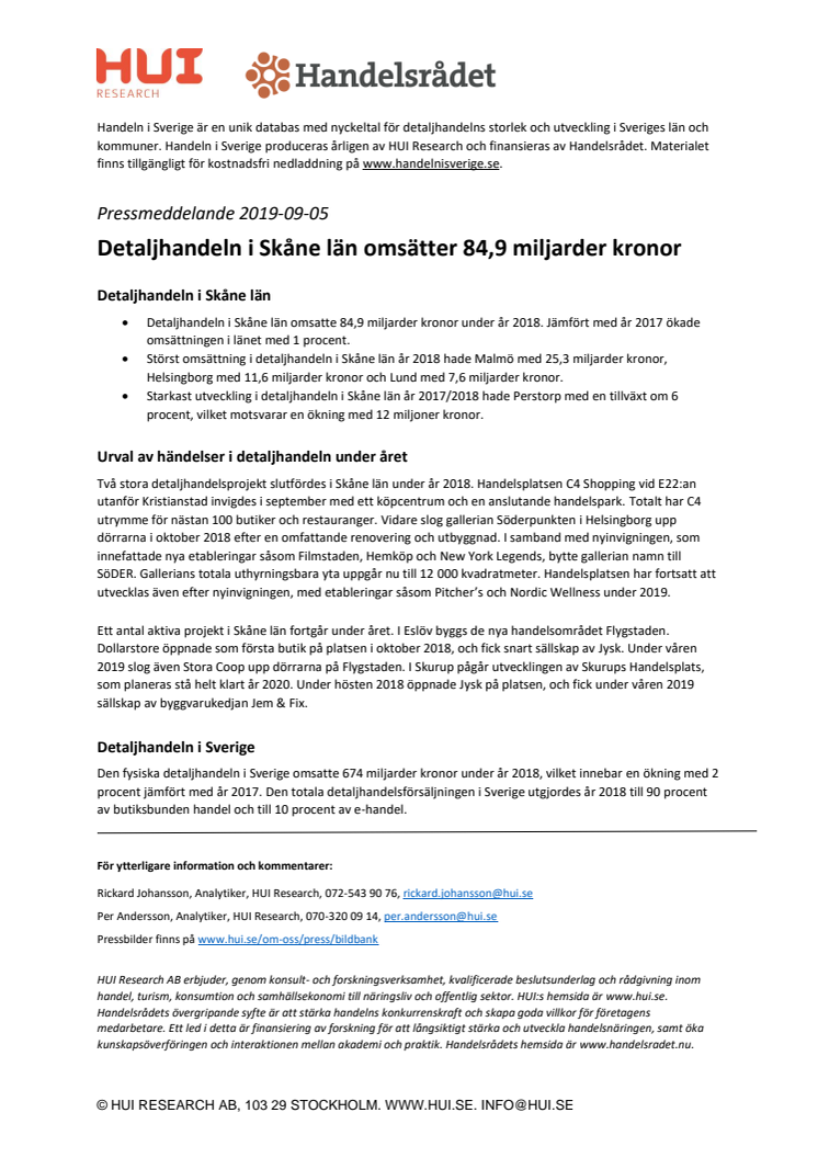 Detaljhandeln i Skåne län omsätter 84,9 miljarder kronor 