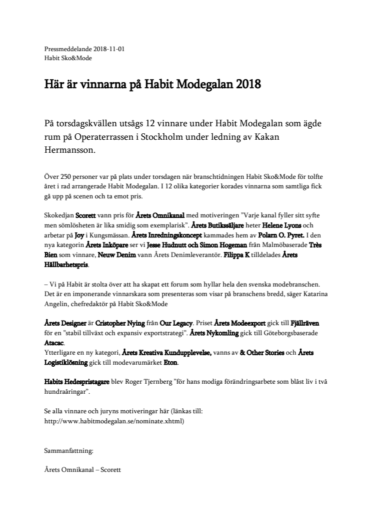 Här är vinnarna på Habit Modegalan 2018