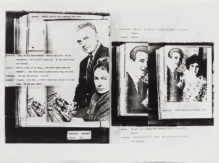 Lutz Bacher, The Lee Harvey Oswald Interview, 1976-78. 9 fotostatiske sølvgelatintrykk, 7 av 9. 