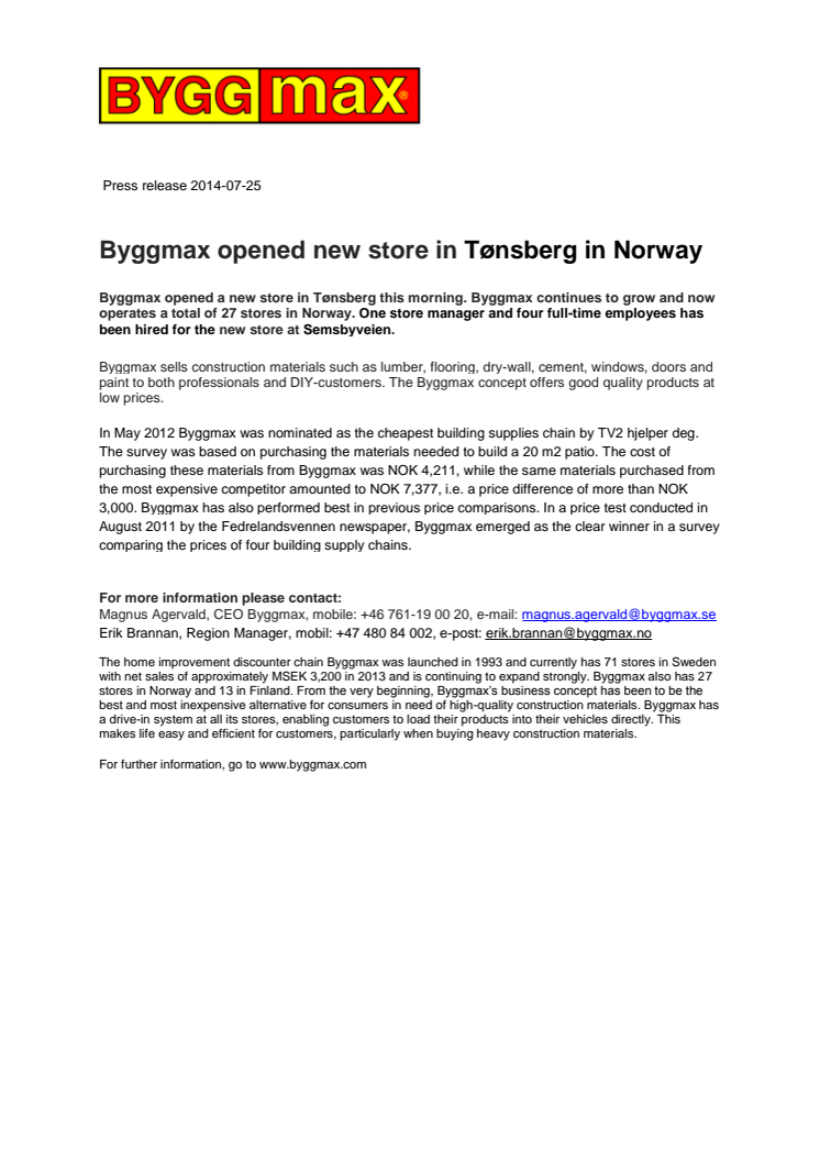 Byggmax opened new store in Tønsberg in Norway 