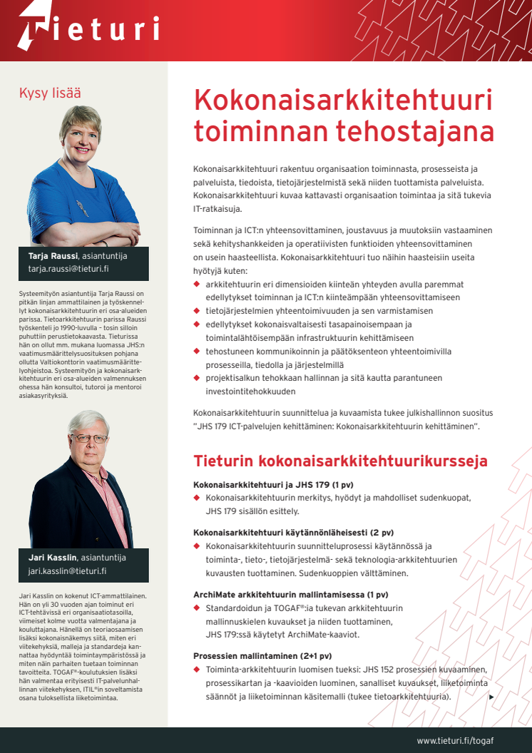 Esite: Kokonaisarkkitehtuuri toiminnan tehostajana