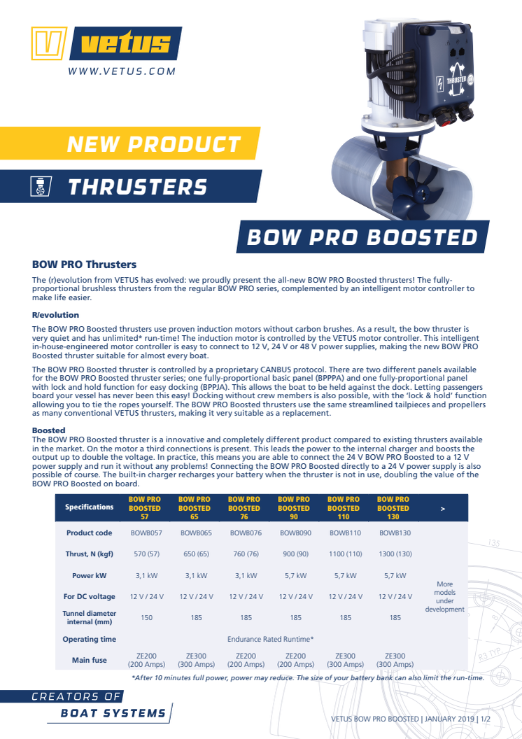 VETUS BOW PRO Boosted - Information Sheet