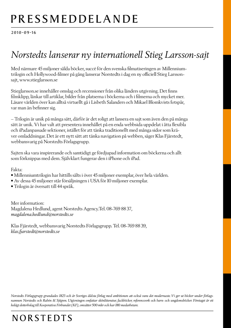 Norstedts lanserar ny internationell Stieg Larsson-sajt