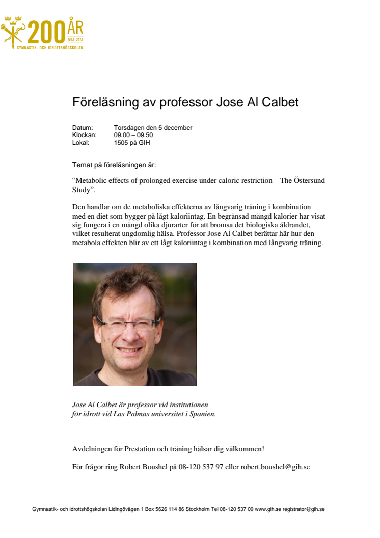 Föreläsning av professor Jose Al Calbet