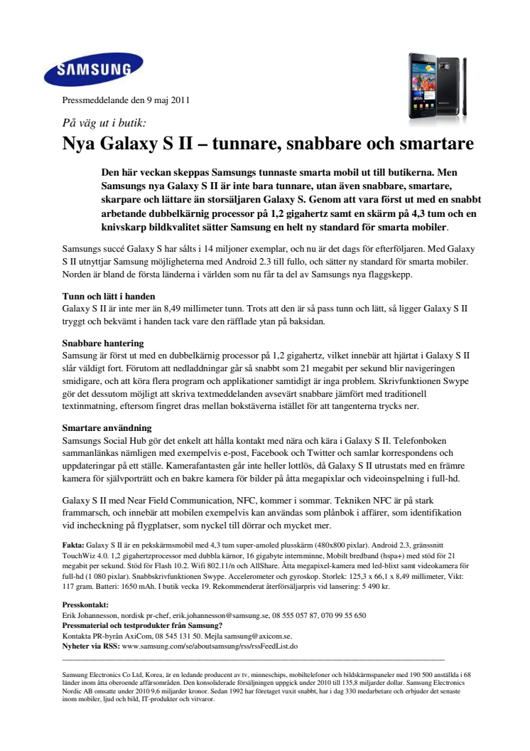 Nya Galaxy S II – tunnare, snabbare och smartare