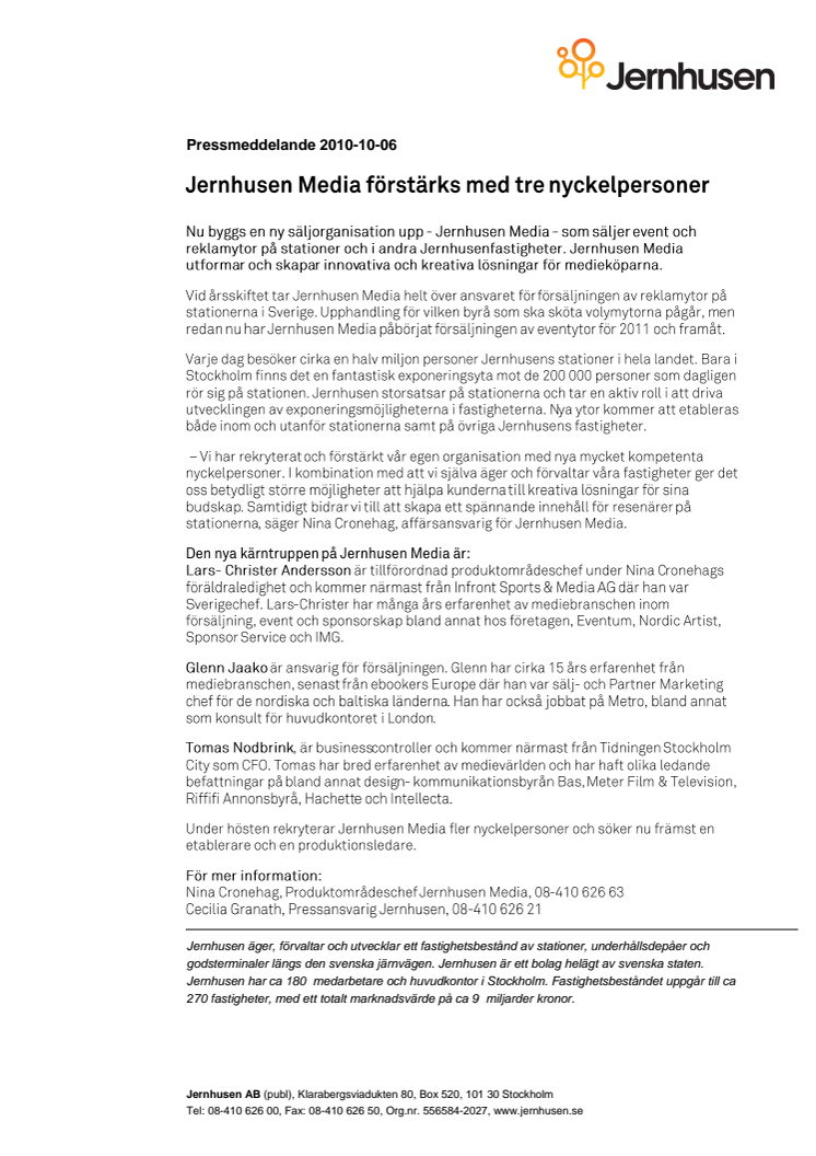 Jernhusen Media förstärks med tre nyckelpersoner