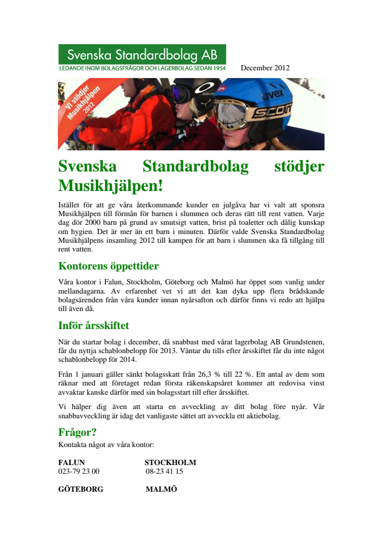 Svenska Standardbolag stödjer Musikhjälpen!