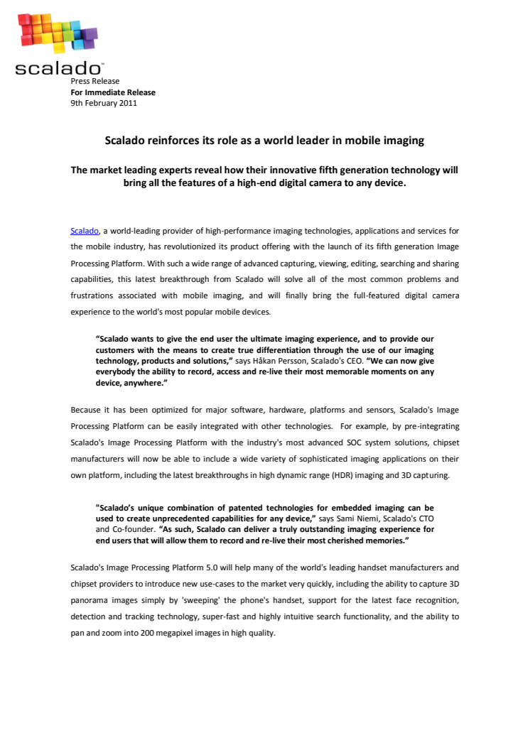 Scalado reinforces its role as a world leader in mobile imaging 