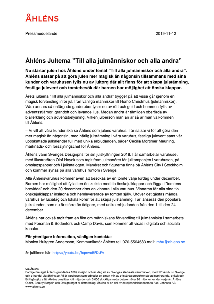 Åhléns Jultema ”Till alla julmänniskor och alla andra”