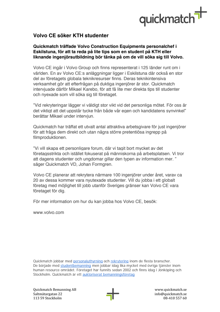 Volvo CE söker KTH studenter