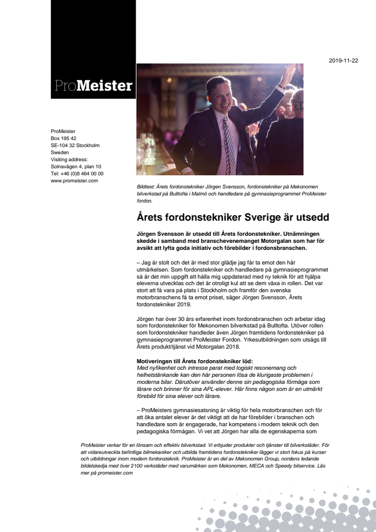 Årets fordonstekniker Sverige är utsedd 