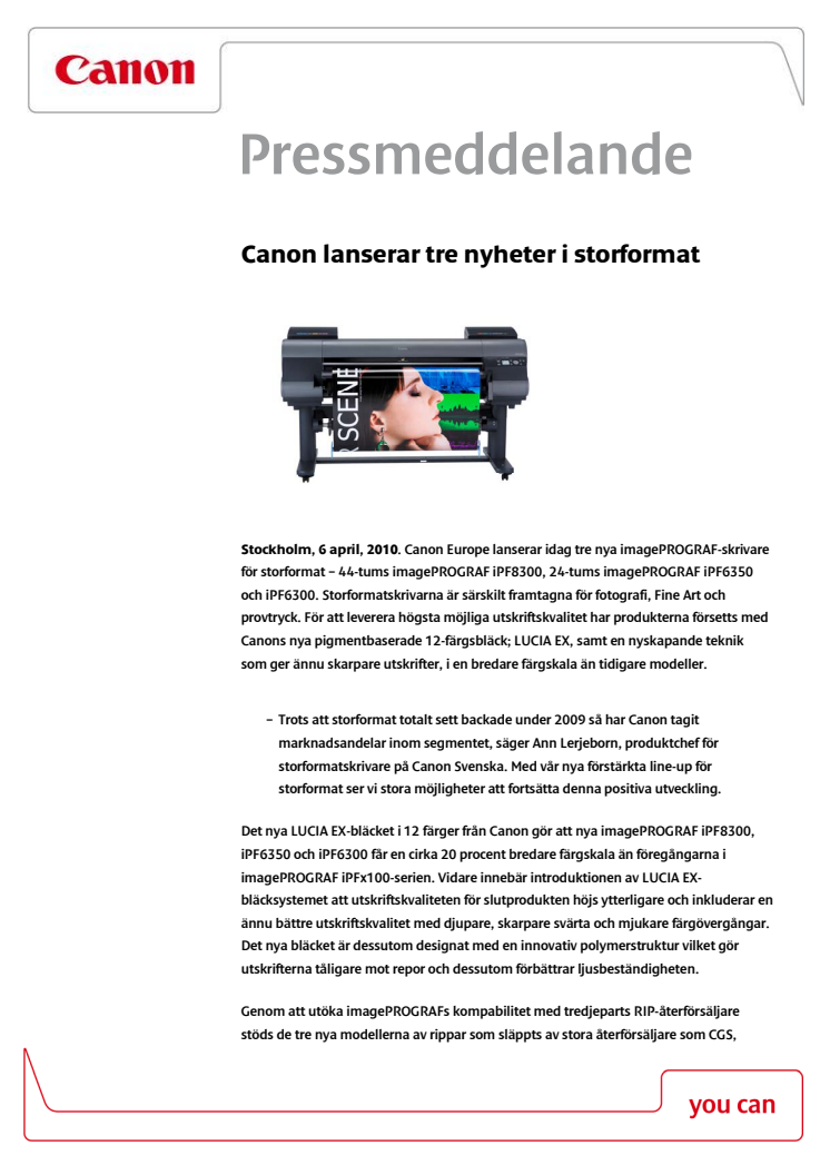 Canon lanserar tre nyheter i storformat