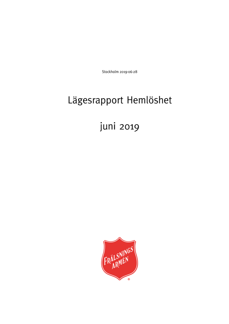 Frälsningsarméns lägesrapport om hemlöshet och social utsatthet juni 2019