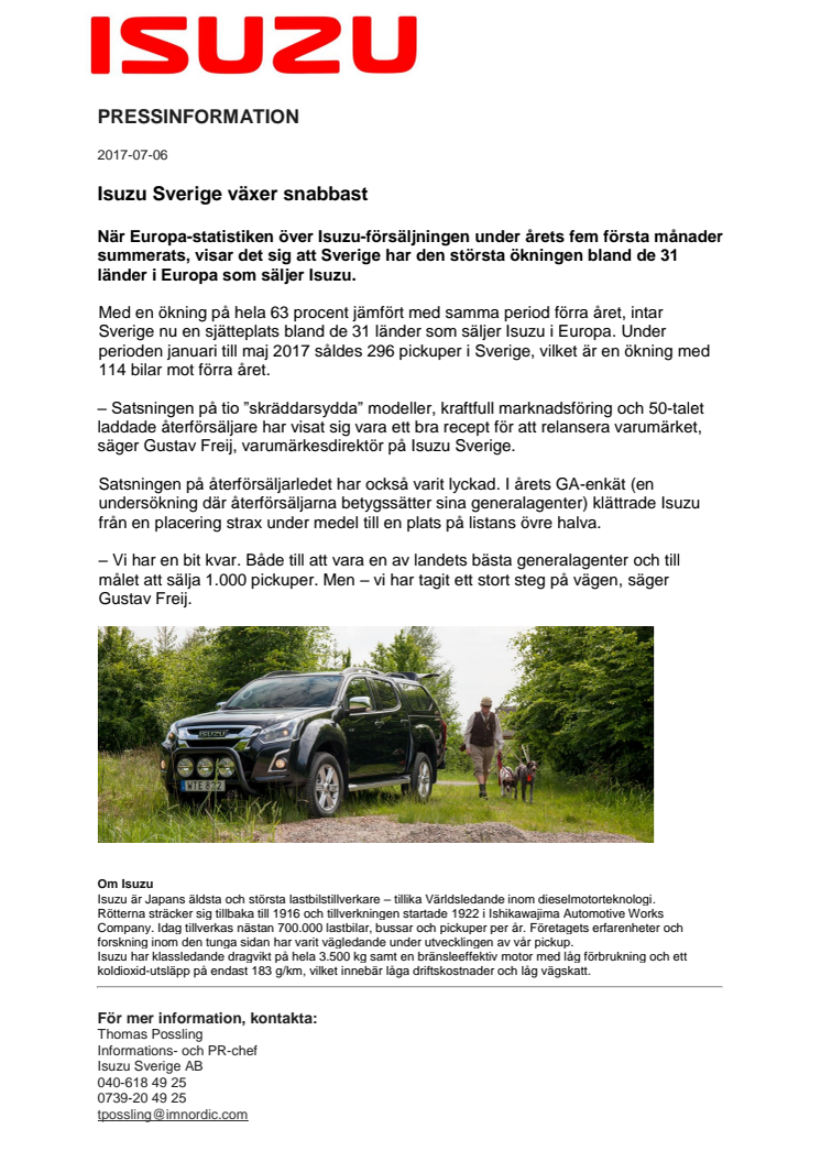 Isuzu Sverige växer snabbast