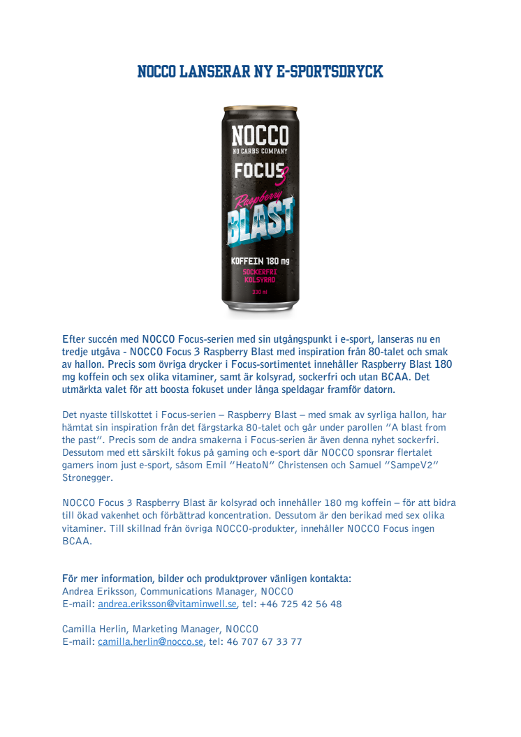 NOCCO lanserar ny e-sportsdryck