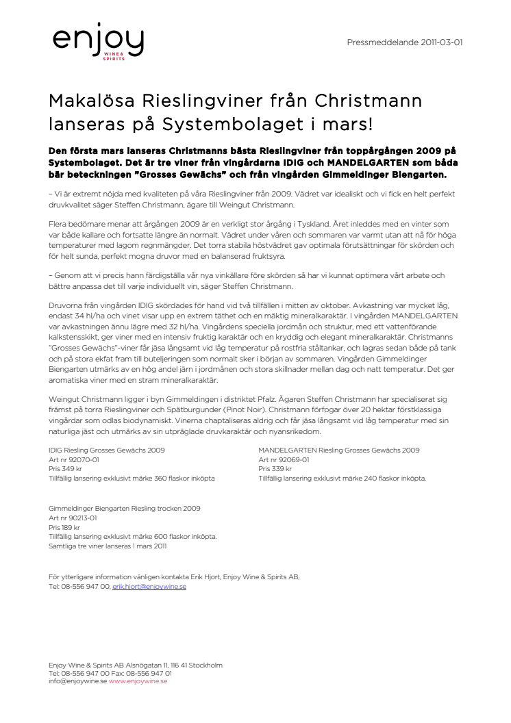 Makalösa Rieslingviner från Christmann lanseras på Systembolaget i mars!