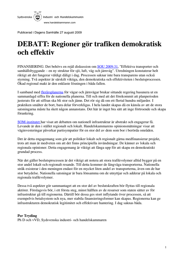 Regioner gör trafiken demokratisk och effektiv