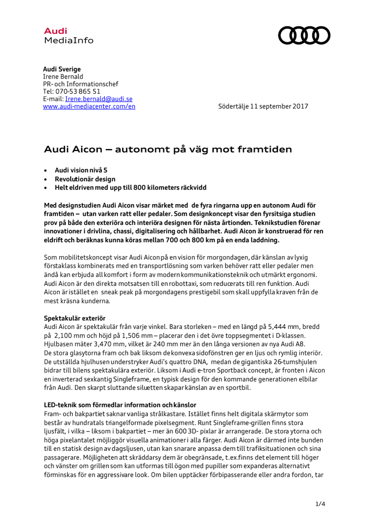 Frankfurtsalongen: Audi Aicon – autonomt på väg mot framtiden