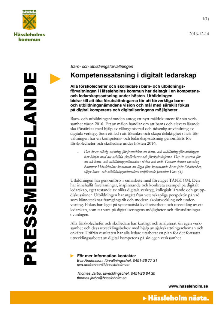 Kompetenssatsning i digitalt ledarskap