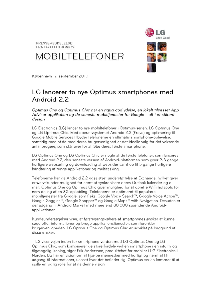 LG lancerer to nye Optimus smartphones med Android 2.2