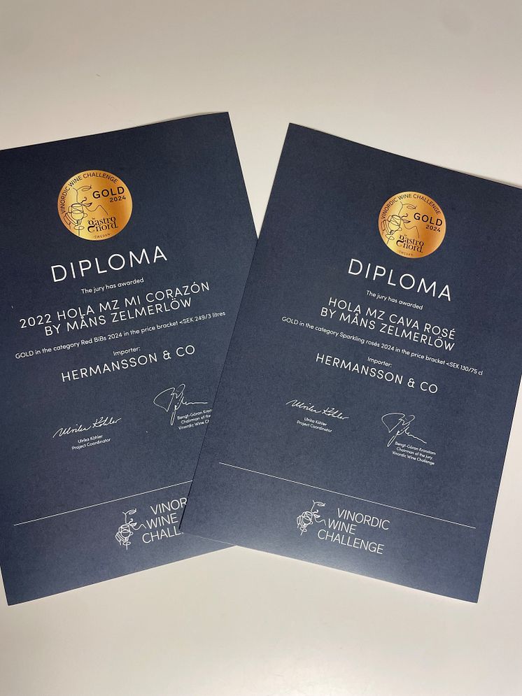 Vinordic Gold Diplomas