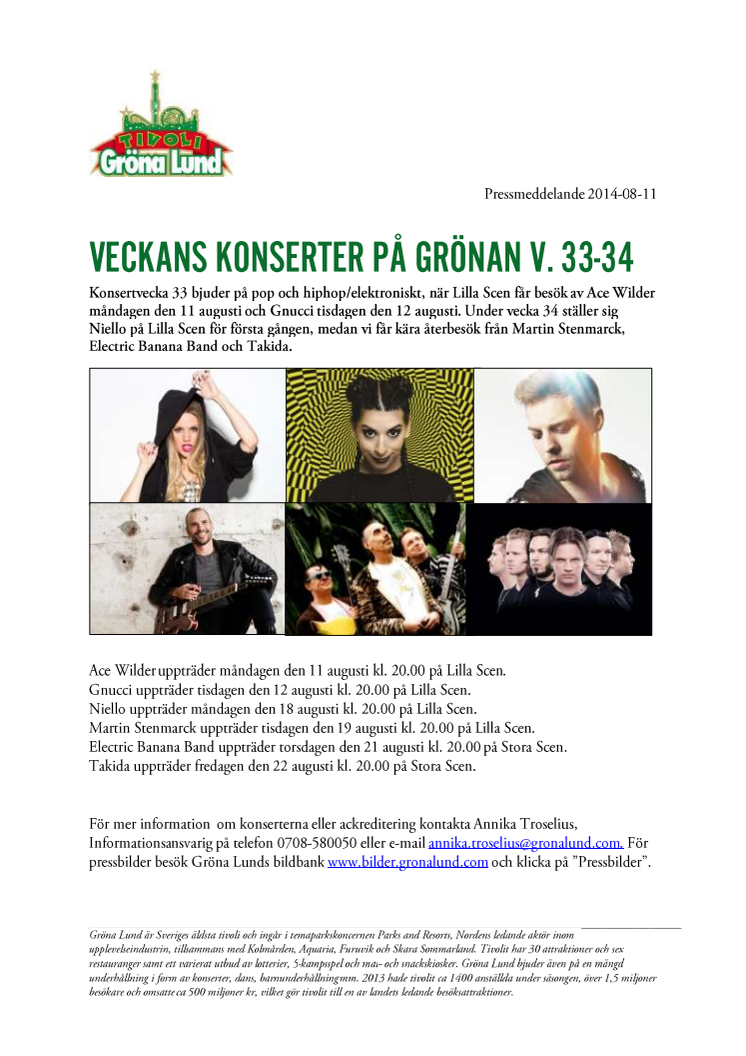 Veckans konserter på Grönan V.33-34