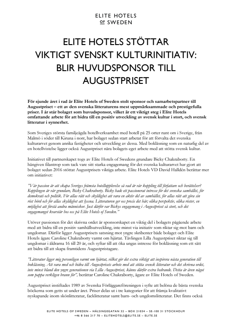 Elite Hotels stöttar viktigt svenskt kulturinitiativ, blir huvudsponsor till Augustpriset_Pressmeddelande.pdf