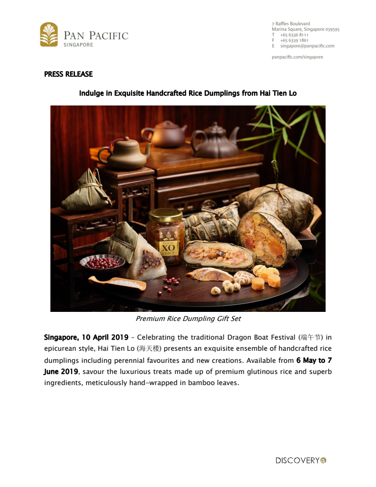 Indulge in Exquisite Handcrafted Rice Dumplings from Hai Tien Lo at Pan Pacific Singapore