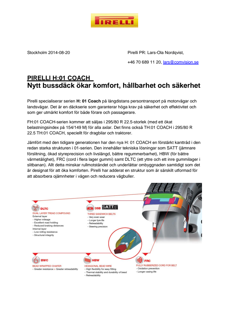 PIRELLI H:01 COACH: Nytt bussdäck ökar komfort, hållbarhet och säkerhet