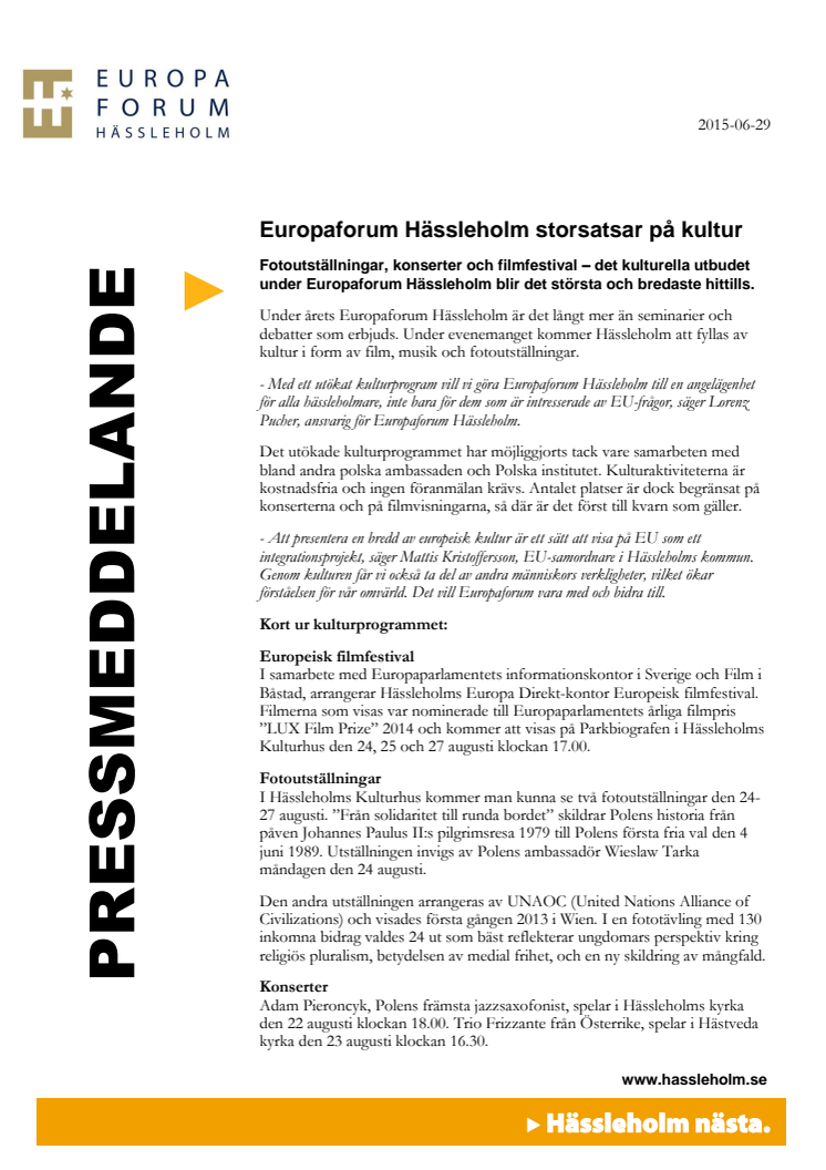 Europaforum Hässleholm storsatsar på kultur