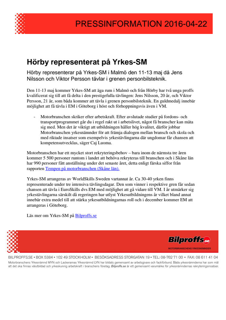 Hörby representerat på Yrkes-SM