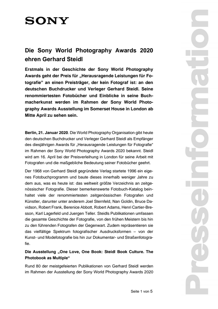 Die Sony World Photography Awards 2020 ehren Gerhard Steidl
