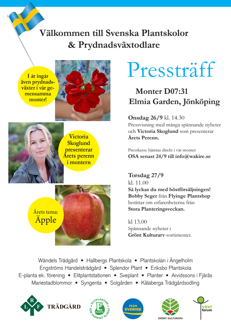 Press invitation Svenska plantskolor at Elmia Garden 2018