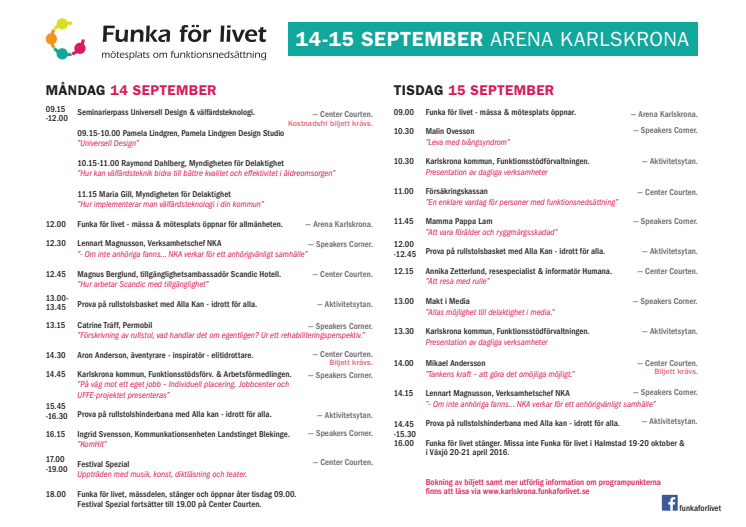 Program Funka för livet Karlskrona 14-15 september