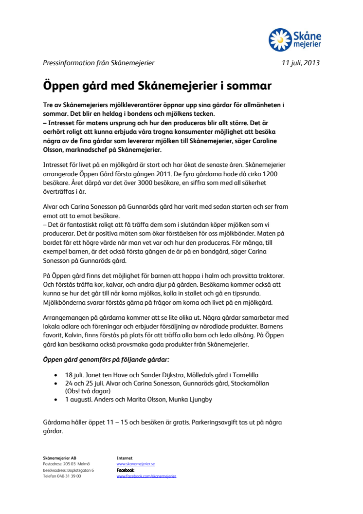 Öppen gård med Skånemejerier i sommar