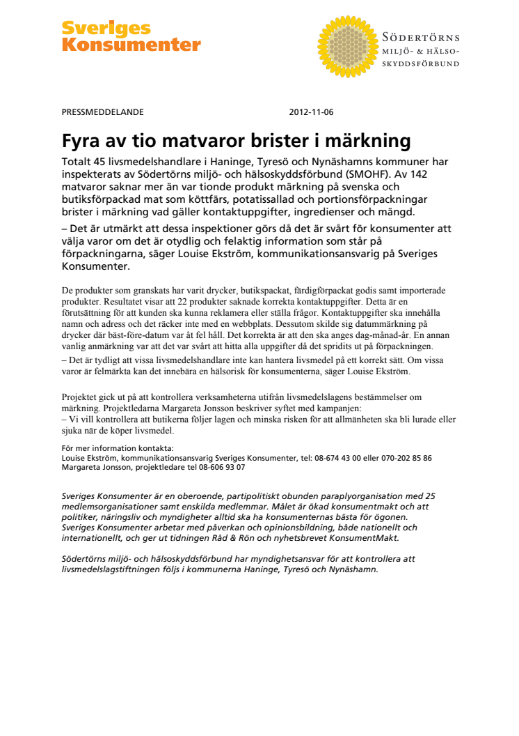 Fyra av tio matvaror brister i märkning