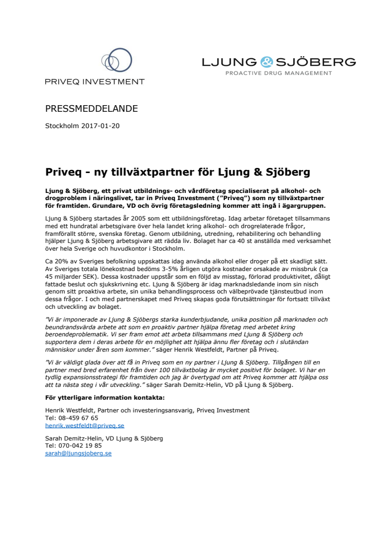 Priveq - ny tillväxtpartner för Ljung & Sjöberg