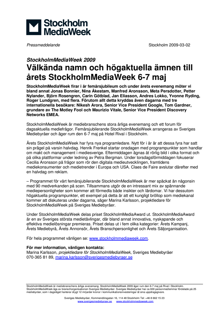 Välkända namn och högaktuella ämnen till årets StockholmMediaWeek 6-7 maj