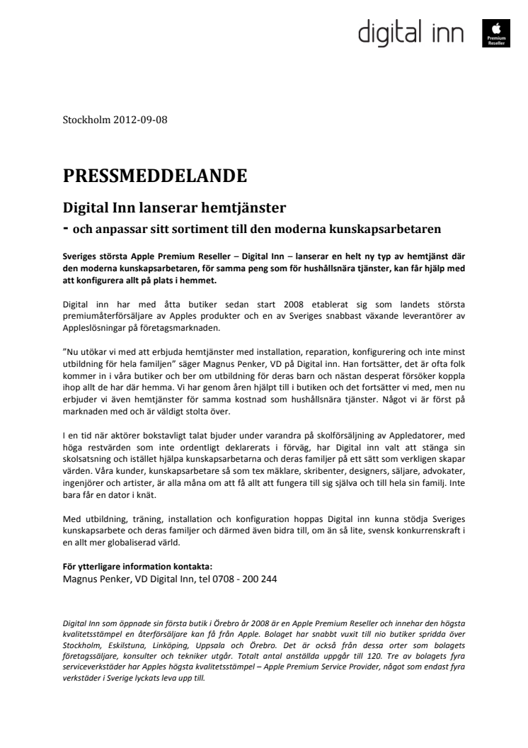 Digital Inn lanserar hemtjänster - anpassar sitt sortiment till den moderna kunskapsarbetaren 