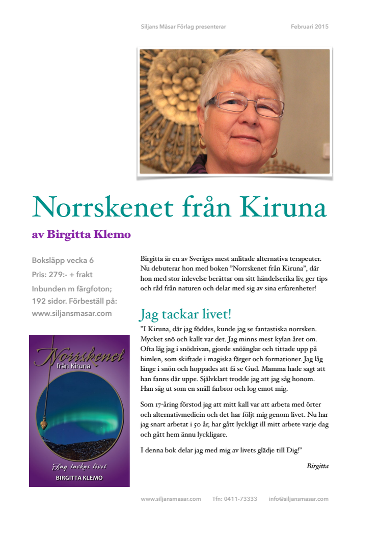 Boksläpp idag: "Norrskenet från Kiruna" av Birgitta Klemo