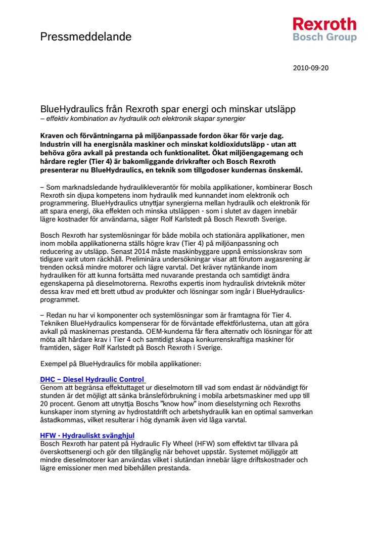 BlueHydraulics från Rexroth spar energi och minskar utsläpp