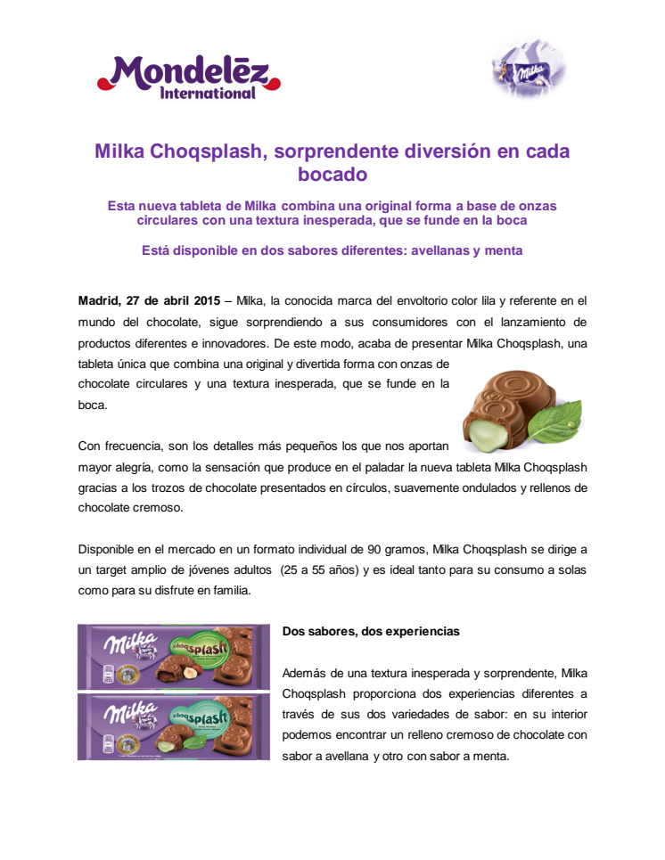 Milka Choqsplash, sorprendente diversión en cada bocado