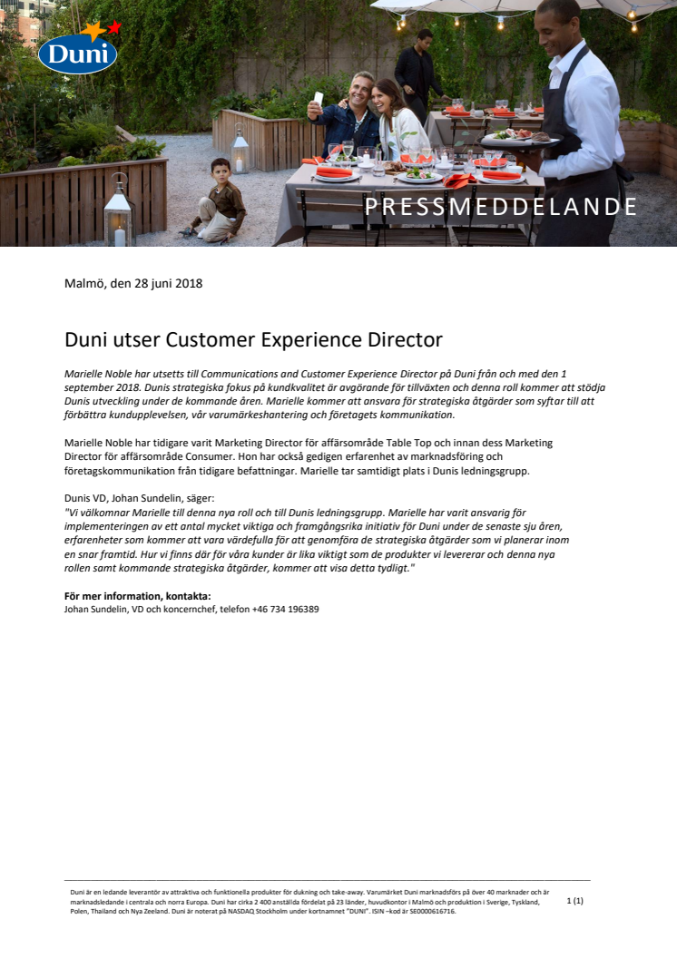 Duni utser Customer Experience Director