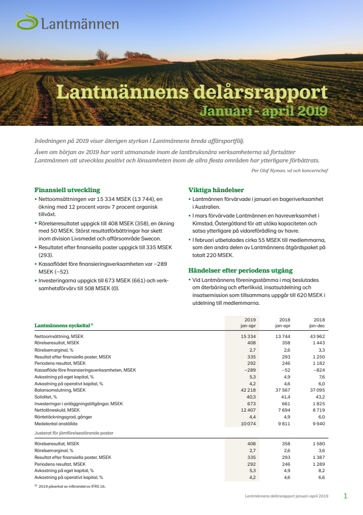 Lantmännens delårsrapport