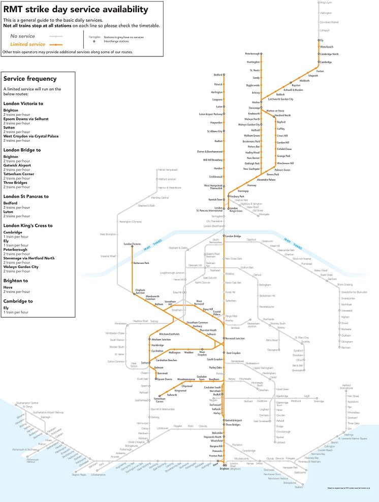 18 & 20 August RMT strike day service availability