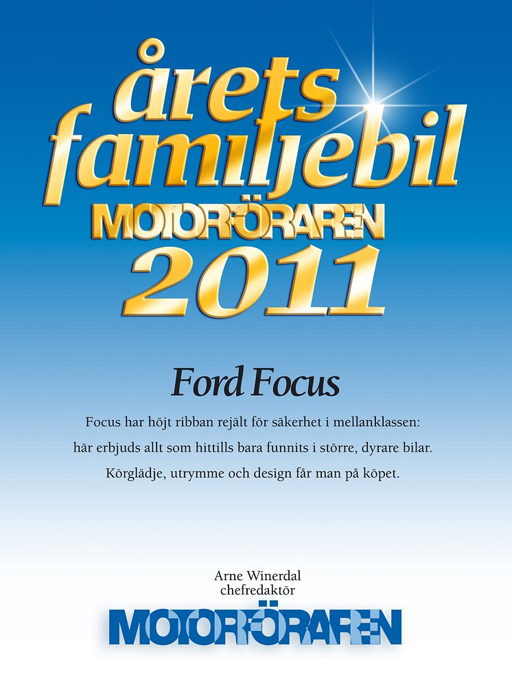 Ford Focus utsedd till Årets Familjebil